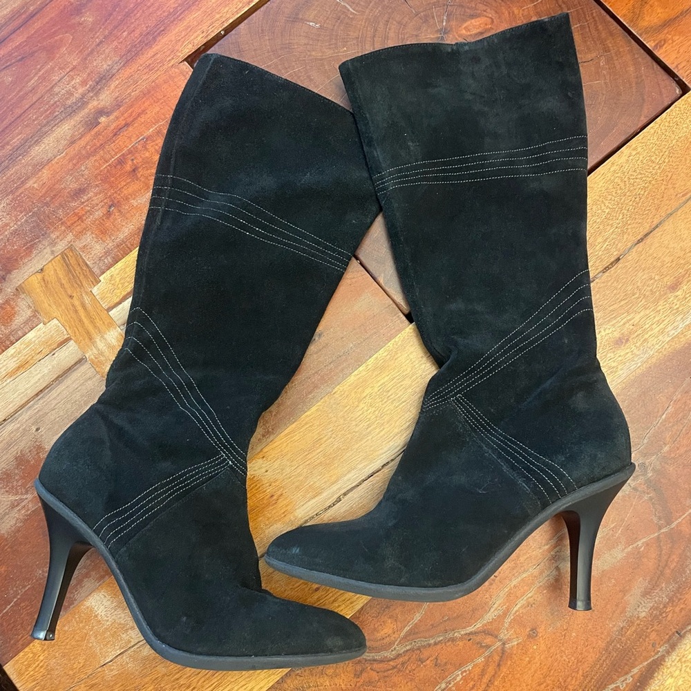 BCBG Black Suede Heeled Boots